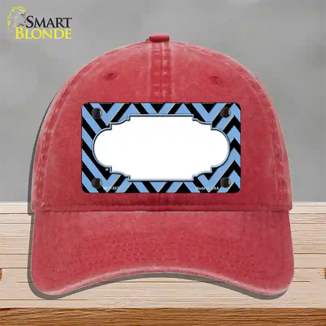 Light Blue Black Chevron Scallop Novelty License Plate Hat Unconstructed Cotton / Red