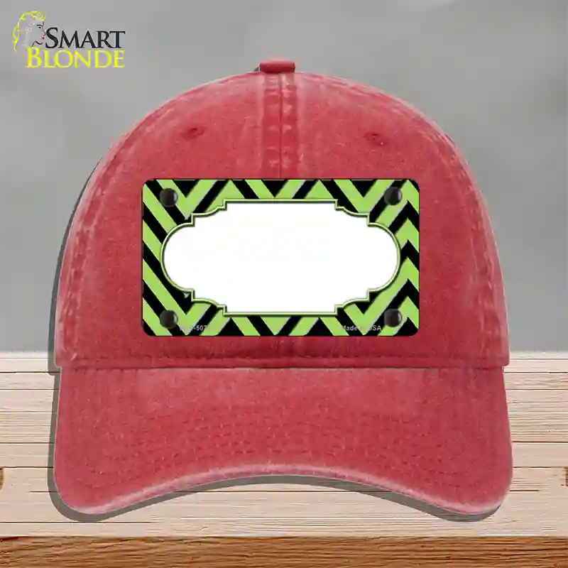 Lime Green Black Chevron Scallop Novelty License Plate Hat Unconstructed Cotton / Red