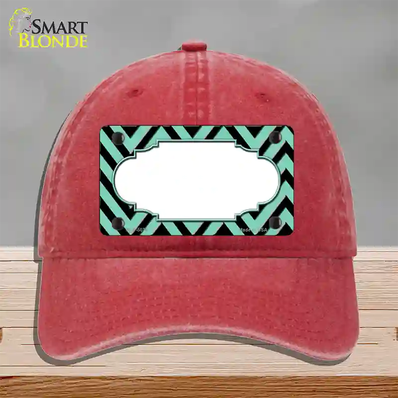 Mint Black Chevron Scallop Novelty License Plate Hat Unconstructed Cotton / Red