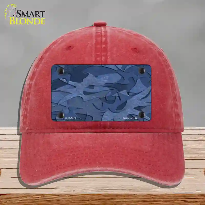 Camouflage Solid Blue Novelty License Plate Hat Unconstructed Cotton / Red