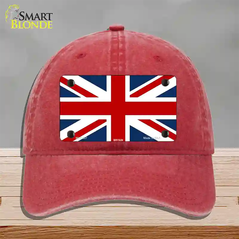 Britain Flag Novelty License Plate Hat Unconstructed Cotton / Red