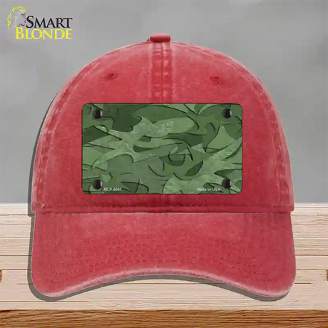 Green Camouflage Novelty License Plate Hat Unconstructed Cotton / Red