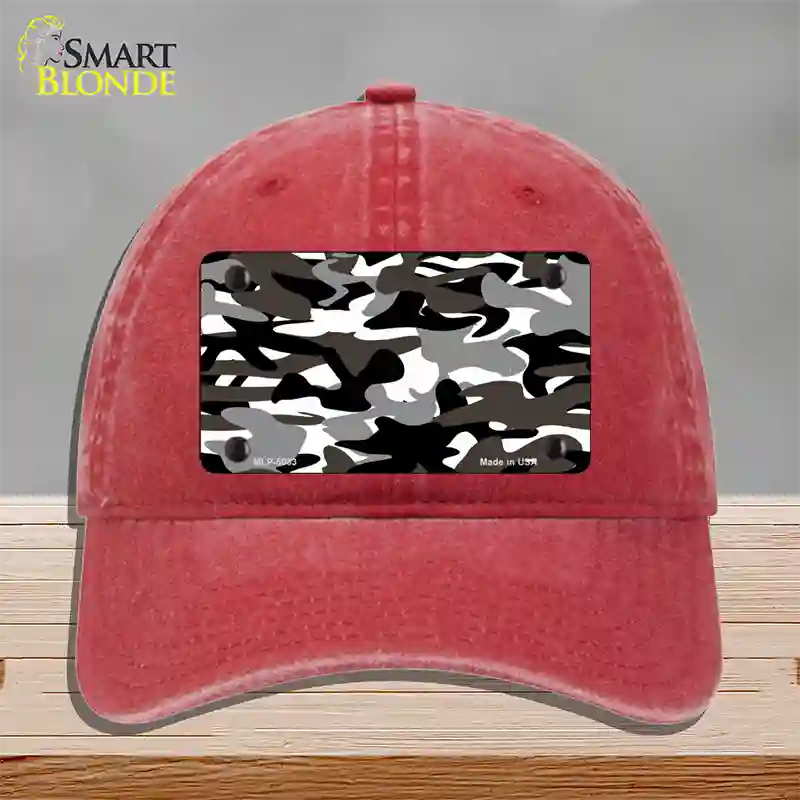 Black And White Camouflage Novelty License Plate Hat Unconstructed Cotton / Red