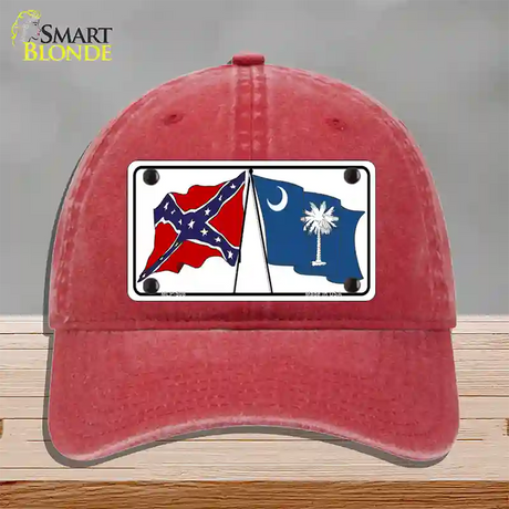 Confederate South Carolina State Flag Novelty License Plate Hat Unconstructed Cotton / Red