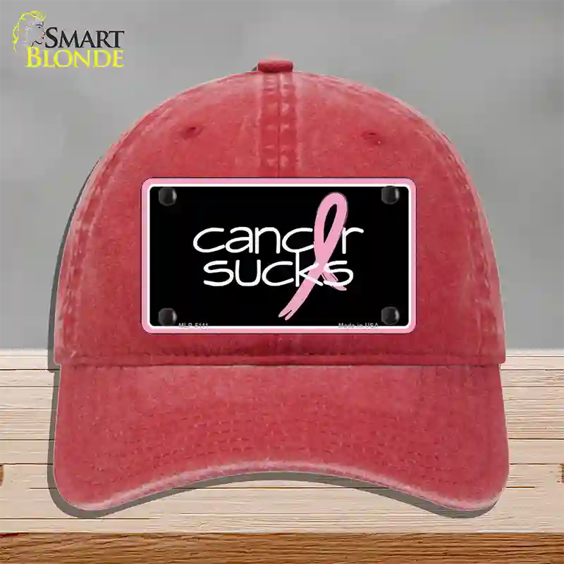 Cancer Sucks Novelty License Plate Hat Unconstructed Cotton / Red