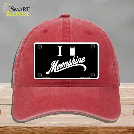 I Love Moonshine Novelty License Plate Hat Unconstructed Cotton / Red