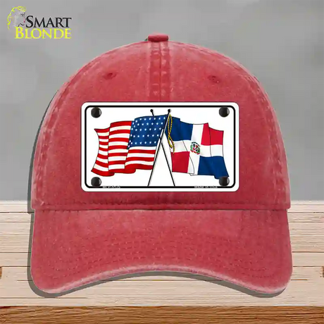 United States Dominican Republic Crossed Flags Novelty License Plate Hat Sign Unconstructed Cotton / Red