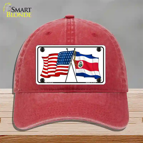 United States Costa Rica Crossed Flags Novelty License Plate Hat Sign Unconstructed Cotton / Red