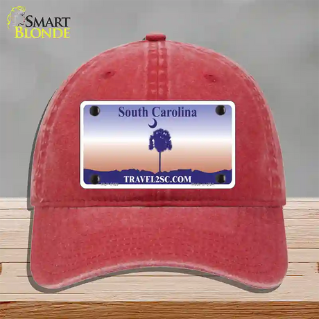 South Carolina Blank Novelty License Plate Hat Unconstructed Cotton / Red