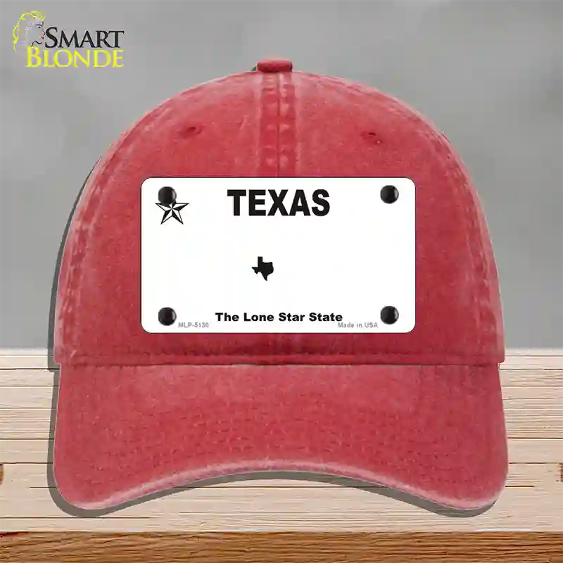 Texas White Blank Novelty License Plate Hat Unconstructed Cotton / Red