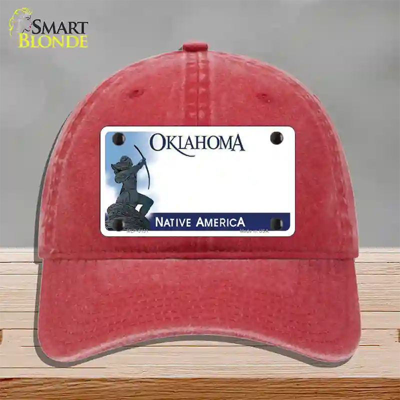 Oklahoma Native America State Blank Novelty License Plate Hat Unconstructed Cotton / Red