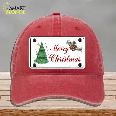 Merry Christmas Tree Novelty License Plate Hat Unconstructed Cotton / Red