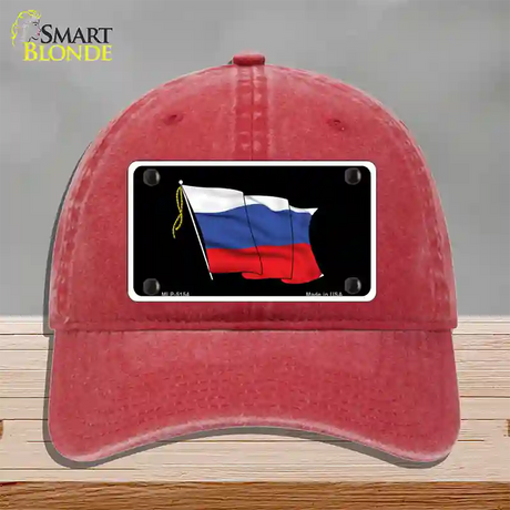 Russian Waving Flag Novelty License Plate Hat Unconstructed Cotton / Red