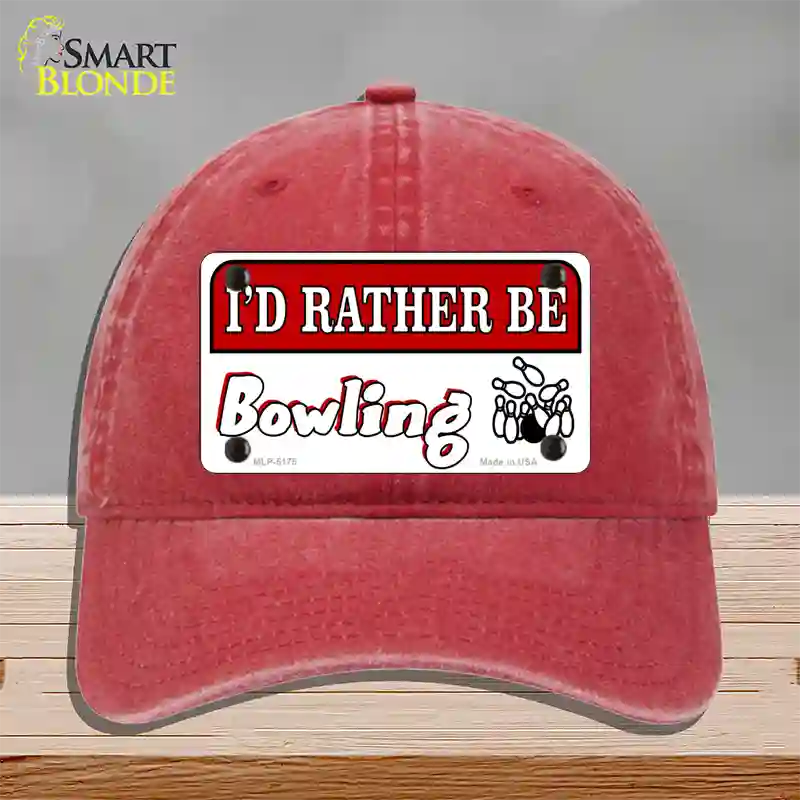 Rather Be Bowling Novelty License Plate Hat Unconstructed Cotton / Red