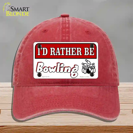 Rather Be Bowling Novelty License Plate Hat Unconstructed Cotton / Red