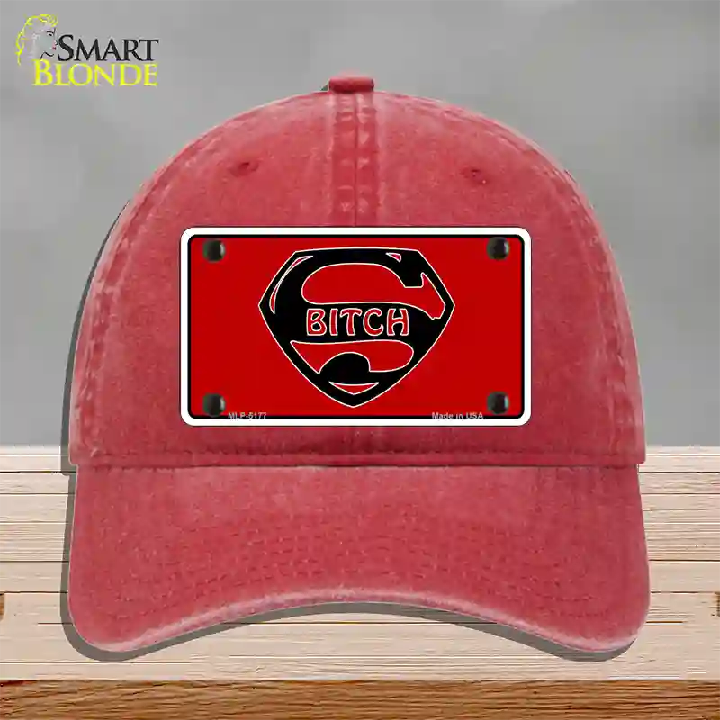 Super Bitch Novelty License Plate Hat Unconstructed Cotton / Red