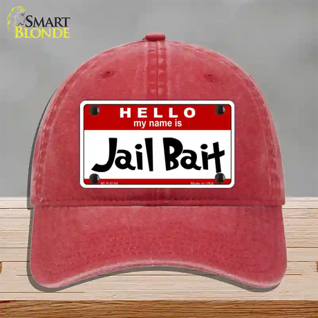 Jail Bait Novelty License Plate Hat Unconstructed Cotton / Red