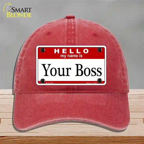 Your Boss Novelty License Plate Hat Unconstructed Cotton / Red