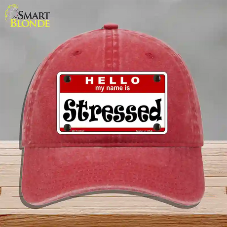 Stressed Novelty License Plate Hat Unconstructed Cotton / Red