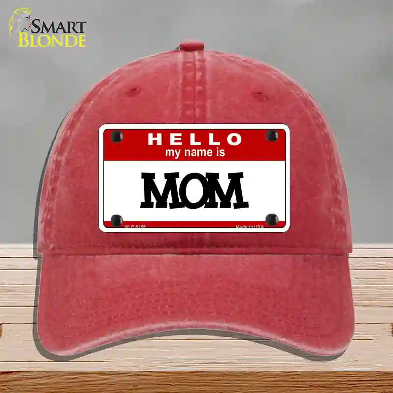 Mom Novelty License Plate Hat Unconstructed Cotton / Red