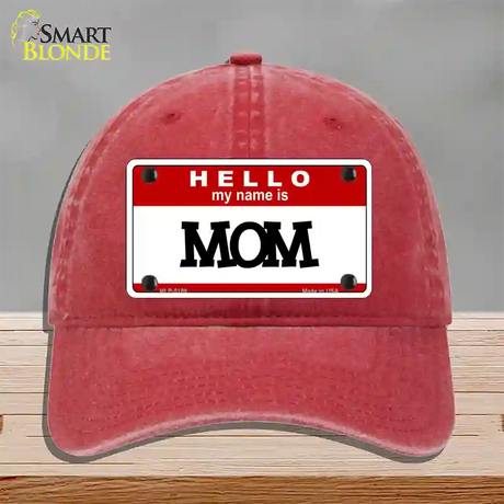 Mom Novelty License Plate Hat Unconstructed Cotton / Red