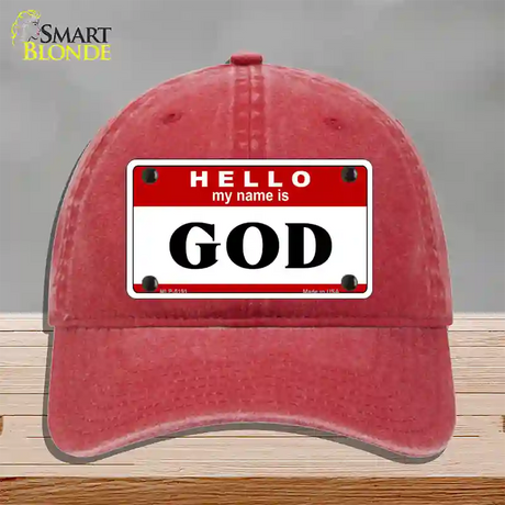 Name Is God Novelty License Plate Hat Unconstructed Cotton / Red