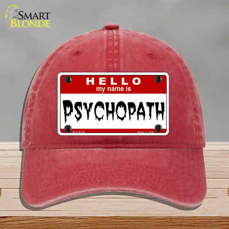 Psychopath Novelty License Plate Hat Unconstructed Cotton / Red