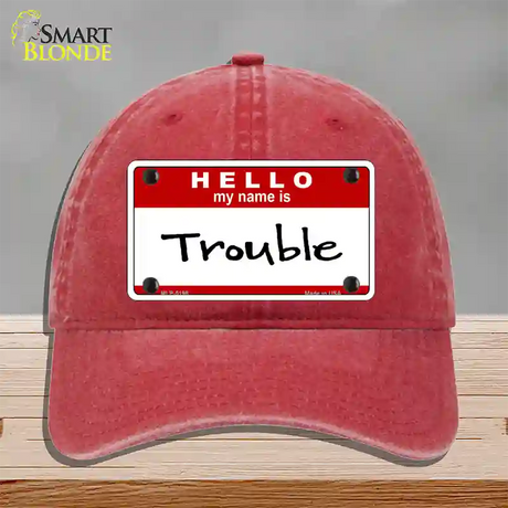 Trouble Novelty License Plate Hat Unconstructed Cotton / Red