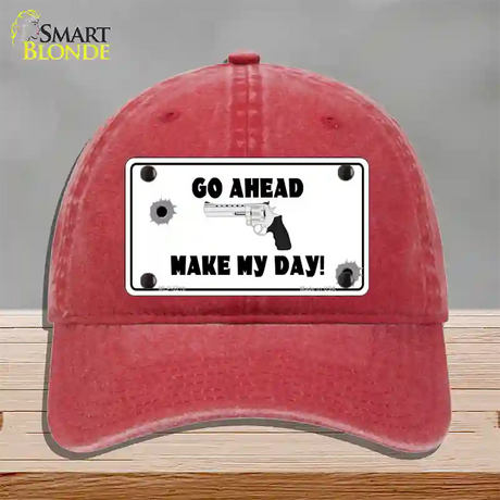 Go Ahead Make My Day Novelty License Plate Hat Unconstructed Cotton / Red