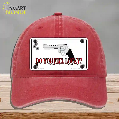 Do You Feel Lucky Novelty License Plate Hat Unconstructed Cotton / Red