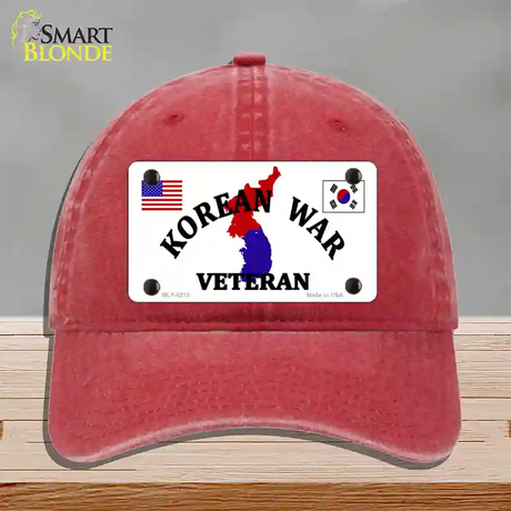 Korean War Veteran Novelty License Plate Hat Unconstructed Cotton / Red