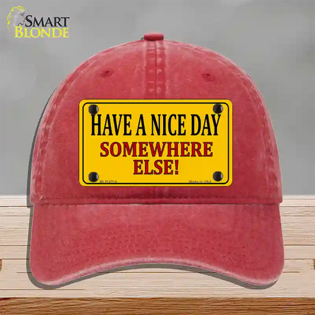 Have a Nice Day Novelty License Plate Hat Unconstructed Cotton / Red