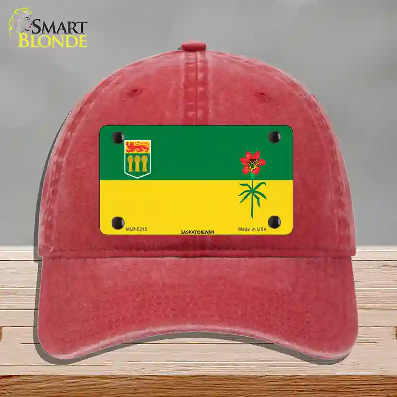 Saskatchewan Flag Novelty License Plate Hat Unconstructed Cotton / Red