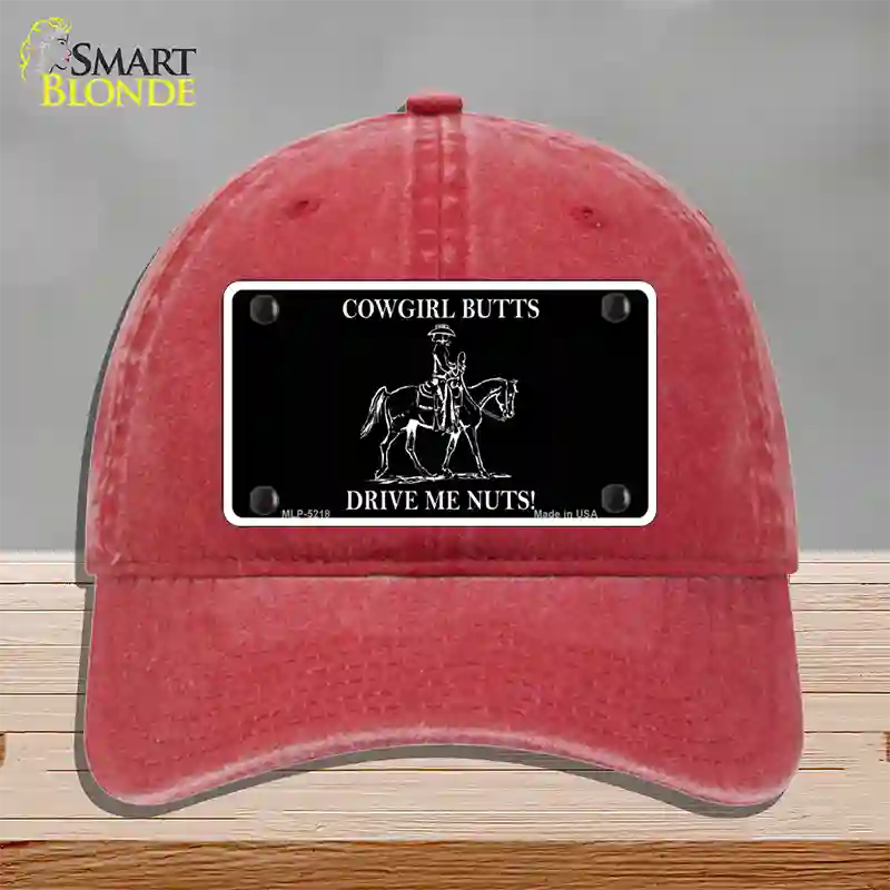 Cowgirl Butts Drive Me Nuts Novelty License Plate Hat Unconstructed Cotton / Red