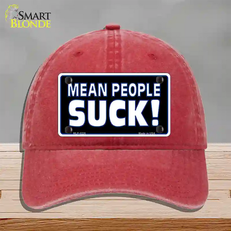 Mean People Suck Novelty License Plate Hat Unconstructed Cotton / Red