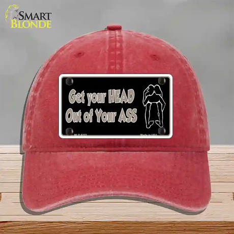 Head Out of Your Ass Novelty License Plate Hat Unconstructed Cotton / Red