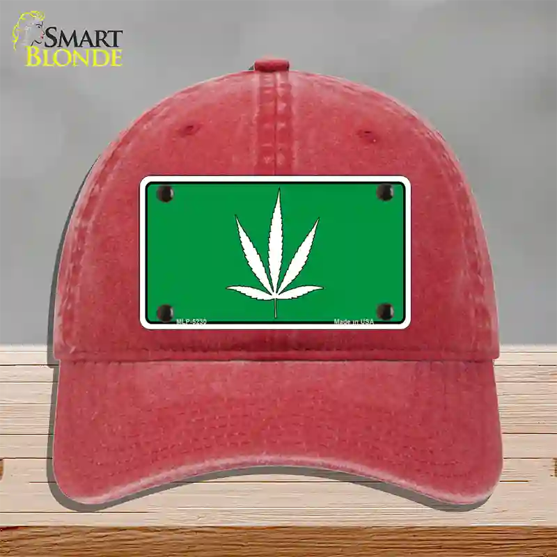 Marijuana Leaf Novelty License Plate Hat Unconstructed Cotton / Red