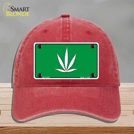 Marijuana Leaf Novelty License Plate Hat Unconstructed Cotton / Red