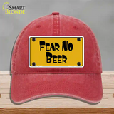 Fear No Beer Novelty License Plate Hat Unconstructed Cotton / Red