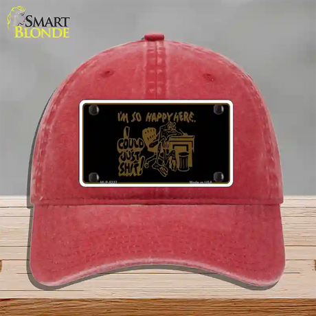 Im So Happy Here Novelty License Plate Hat Unconstructed Cotton / Red