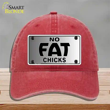 No Fat Chicks Novelty License Plate Hat Unconstructed Cotton / Red