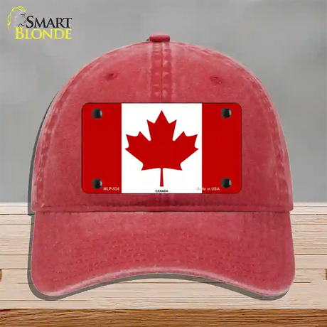 Canadian Flag Novelty License Plate Hat Unconstructed Cotton / Red