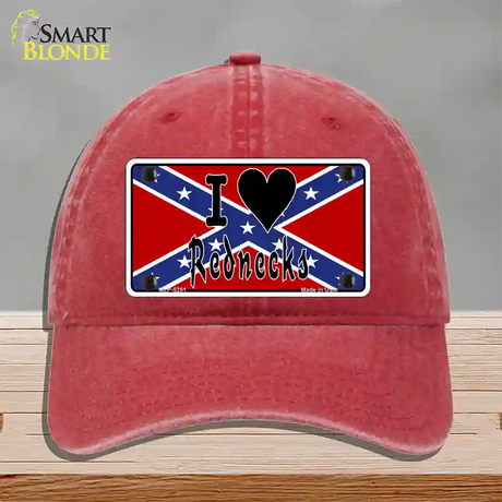 I Love Rednecks Novelty License Plate Hat Unconstructed Cotton / Red