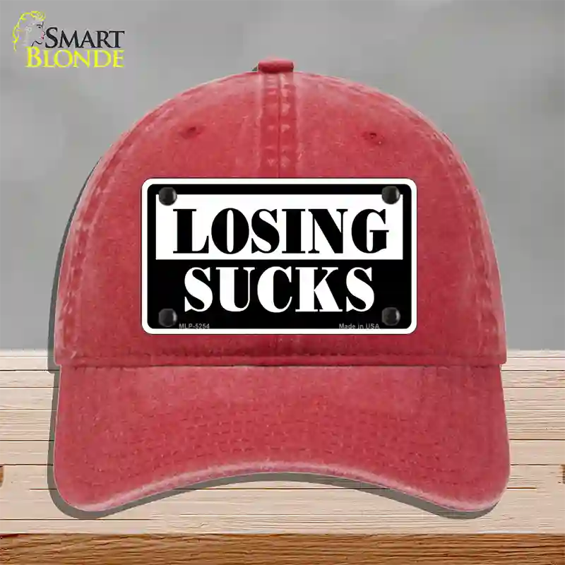 Losing Sucks Novelty License Plate Hat Unconstructed Cotton / Red