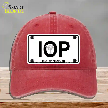 IOP Isle of Palms Novelty License Plate Hat Unconstructed Cotton / Red