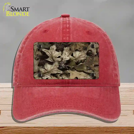 Fallen Leaves Camouflage Novelty License Plate Hat Unconstructed Cotton / Red