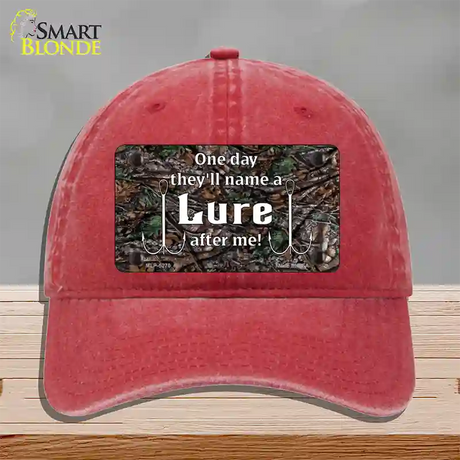 Name A Lure After Me Novelty License Plate Hat Unconstructed Cotton / Red