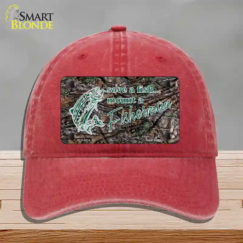 Save A Fish Novelty License Plate Hat Unconstructed Cotton / Red