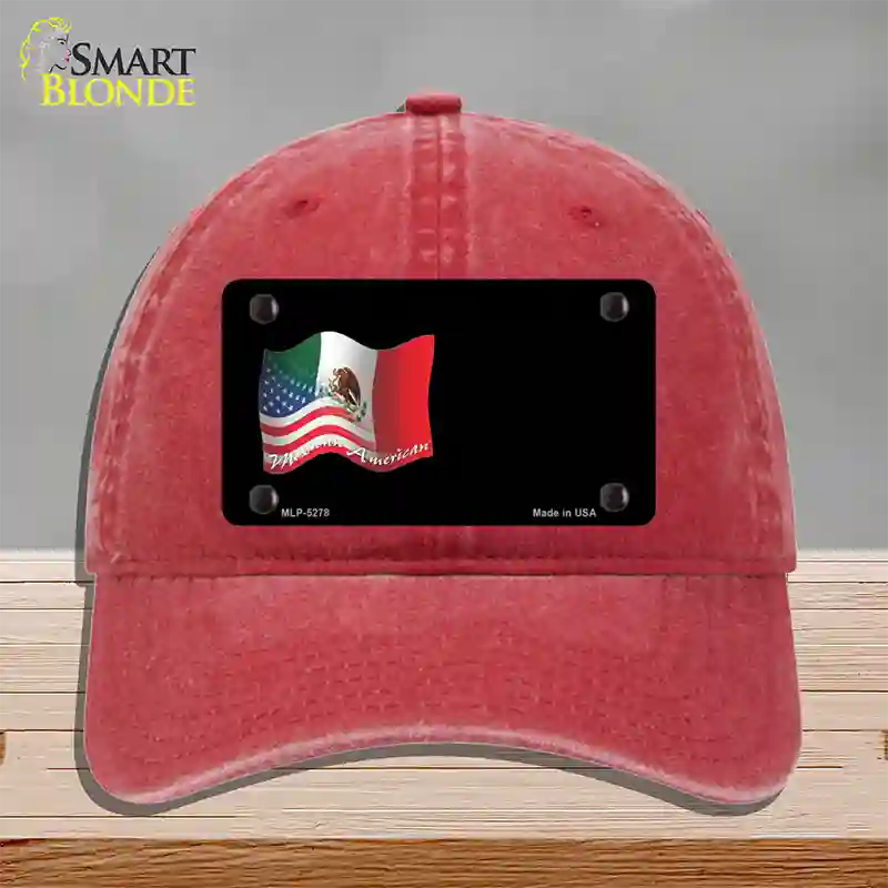 Mexican American Flag Offset Novelty License Plate Hat Unconstructed Cotton / Red