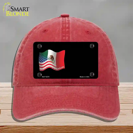 Mexican American Flag Offset Novelty License Plate Hat Unconstructed Cotton / Red